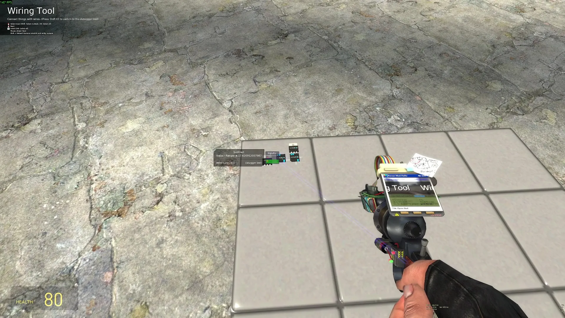A subtract gate wired between the rangefinder and the target height
